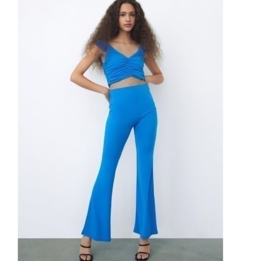 New Zara | Blue Cropped Draped Ruched Cropped Top Size Medium